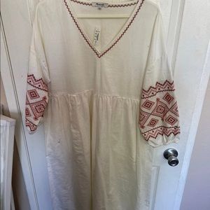 NWT MADEWELL WHITE RED EMBROIDERED TRIBAL MIDI  DRESS SIZE M